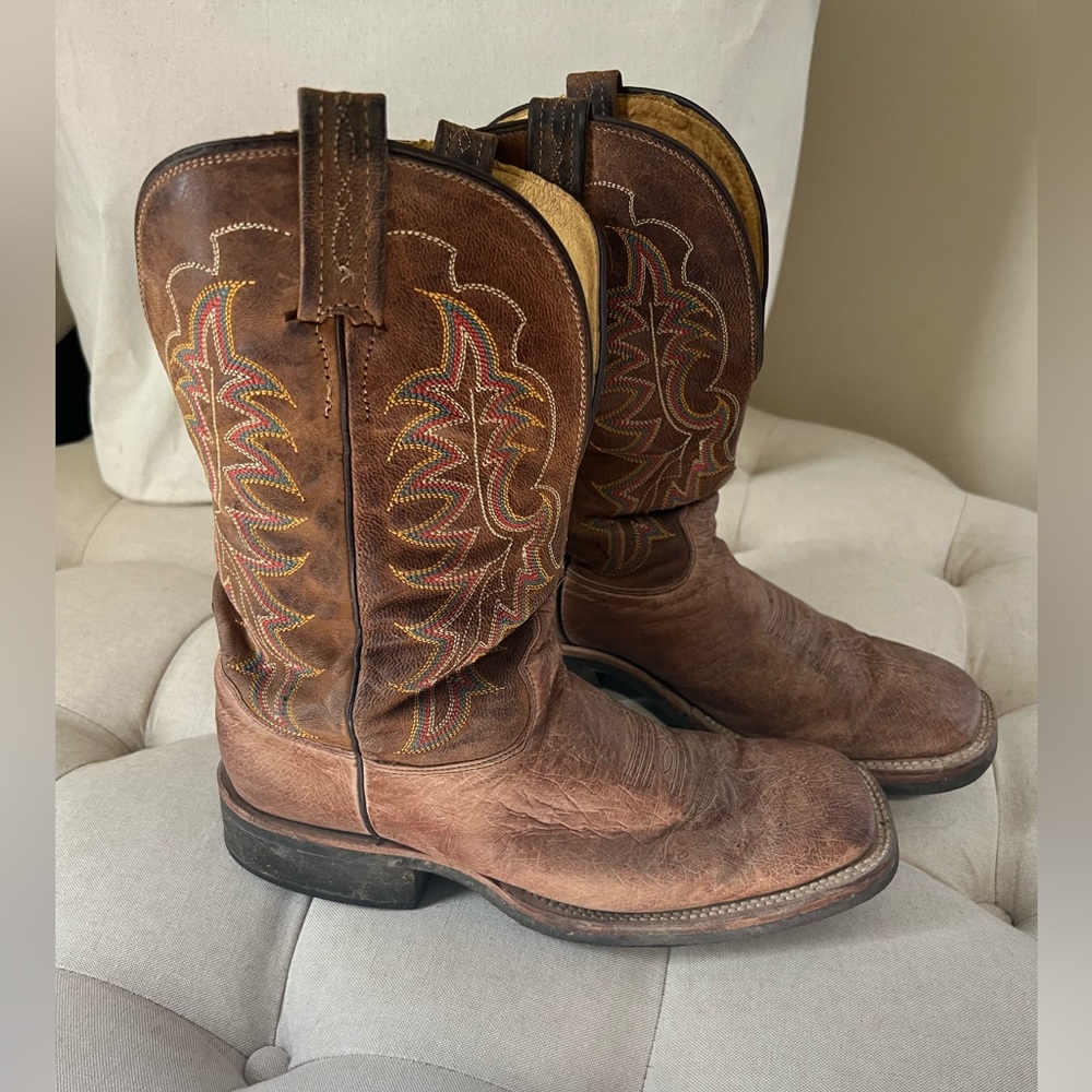 Tony Lama Square Toe Cowboy Boots Extra Wide Width Brown